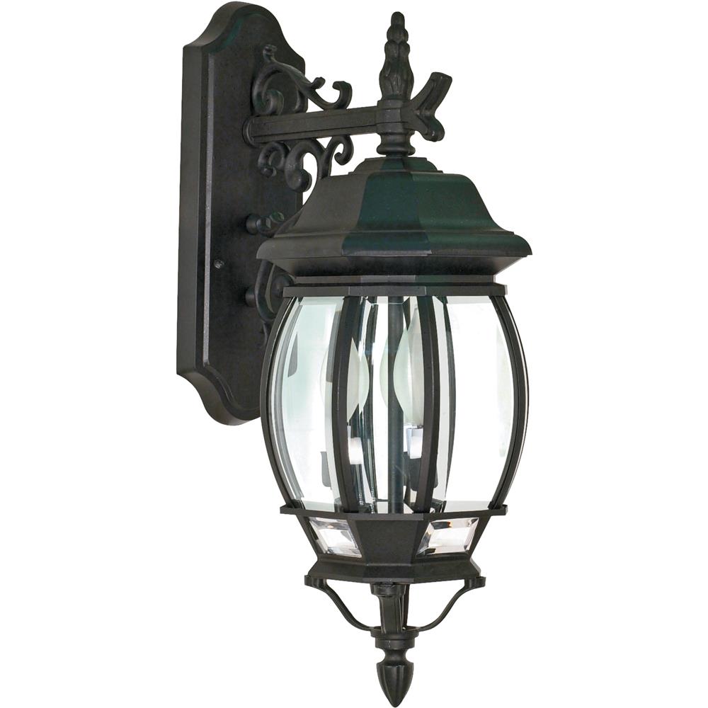 Nuvo Lighting 60/893  Central Park - 3 Light - 22" - Wall Lantern with Clear Beveled Glass in Textured Black Finish